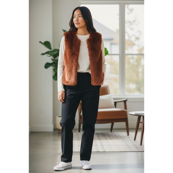 Liz Claiborne burnt Orange Faux Fur Knit Vest size S Sleeveless‎ Fall Casual - Picture 3 of 9